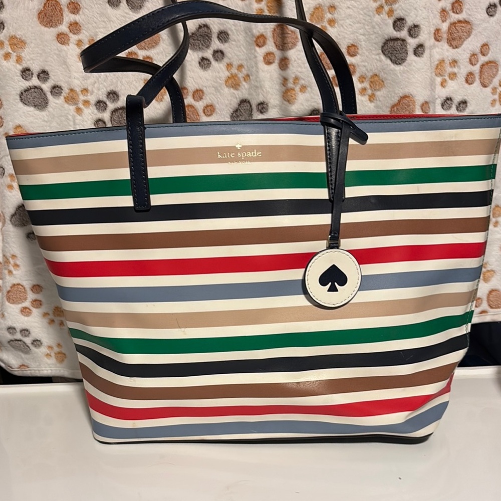 Kate Spade Red and Blue Striped Tote Bag